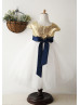 Cap Sleeves Gold Sequin Ivory Tulle Short Flower Girl Dress
